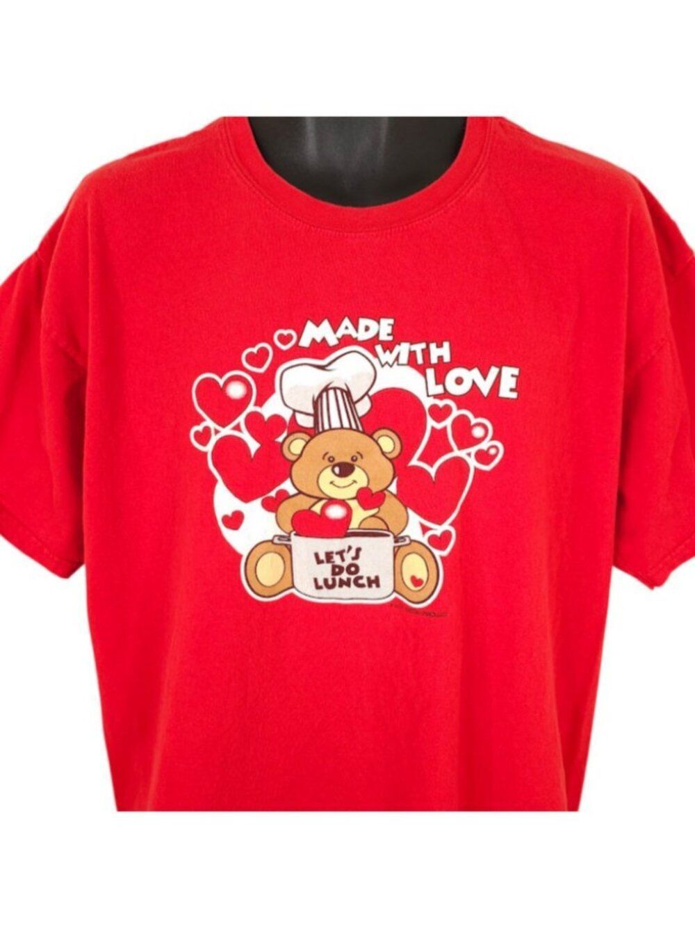 Vintage Teddy Bear T Shirt Mens Size XL Red Y2K Lets Do Lunch Made With Love